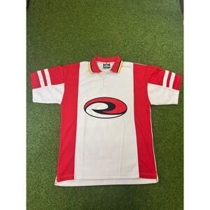 Rewind Mens XL Vintage Colorblock Mesh Polo Red White Graphic Y2K Streetwear